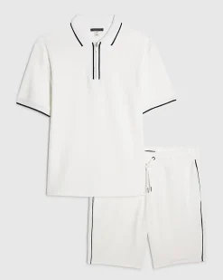 White Slim Fit Polo Shirt and Short Set
