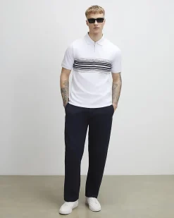 White Slim Fit Stripe Lightweight Polo Shirt