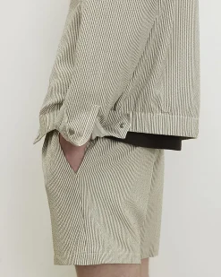 White Slim Fit Stripe Short Length Shorts