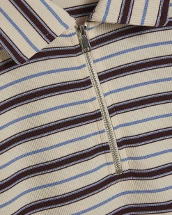 White Slim Fit Stripe Zip Polo Shirt