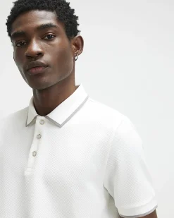 White Slim Fit Textured Button Polo Shirt