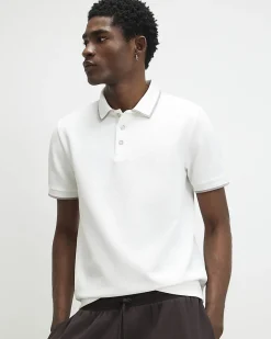 White Slim Fit Textured Button Polo Shirt