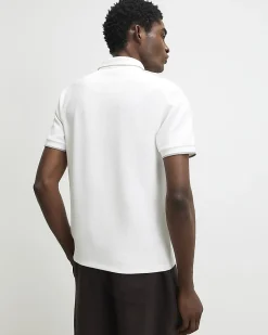 White Slim Fit Textured Button Polo Shirt