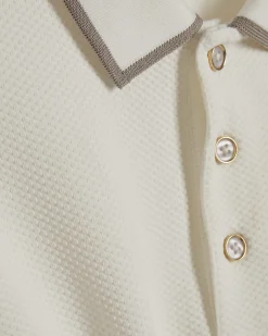 White Slim Fit Textured Button Polo Shirt
