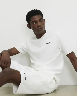 White Slim Fit Textured Shorts