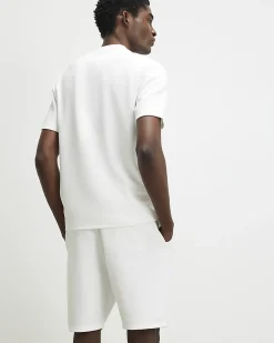 White Slim Fit Textured Shorts