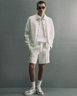 White Slim Fit Textured Shorts