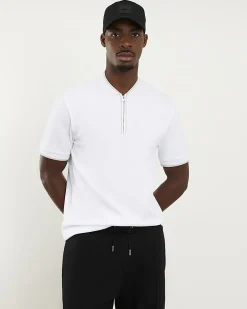 White Slim Fit Textured Tipped Polo Shirt