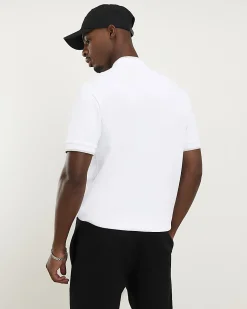 White Slim Fit Textured Tipped Polo Shirt