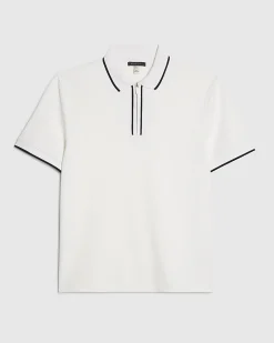 White Slim Fit Textured Zip Tipped Polo Shirt