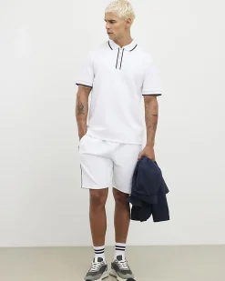 White Slim Fit Textured Zip Tipped Polo Shirt