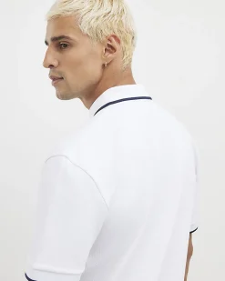 White Slim Fit Textured Zip Tipped Polo Shirt
