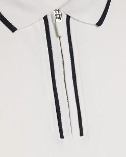 White Slim Fit Textured Zip Tipped Polo Shirt