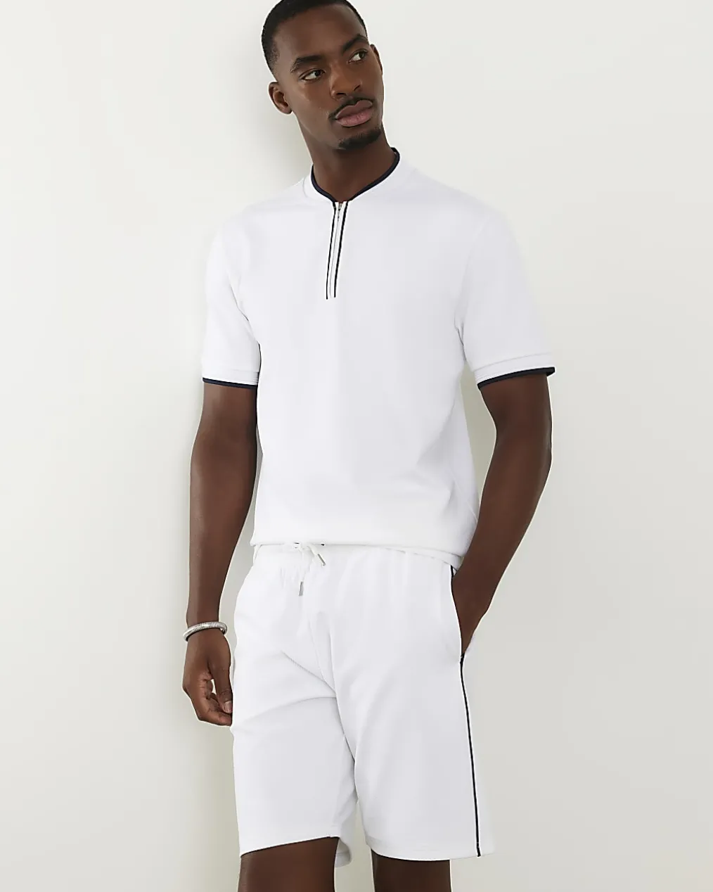 White Slim Fit Tipped Baseball Polo Shirt