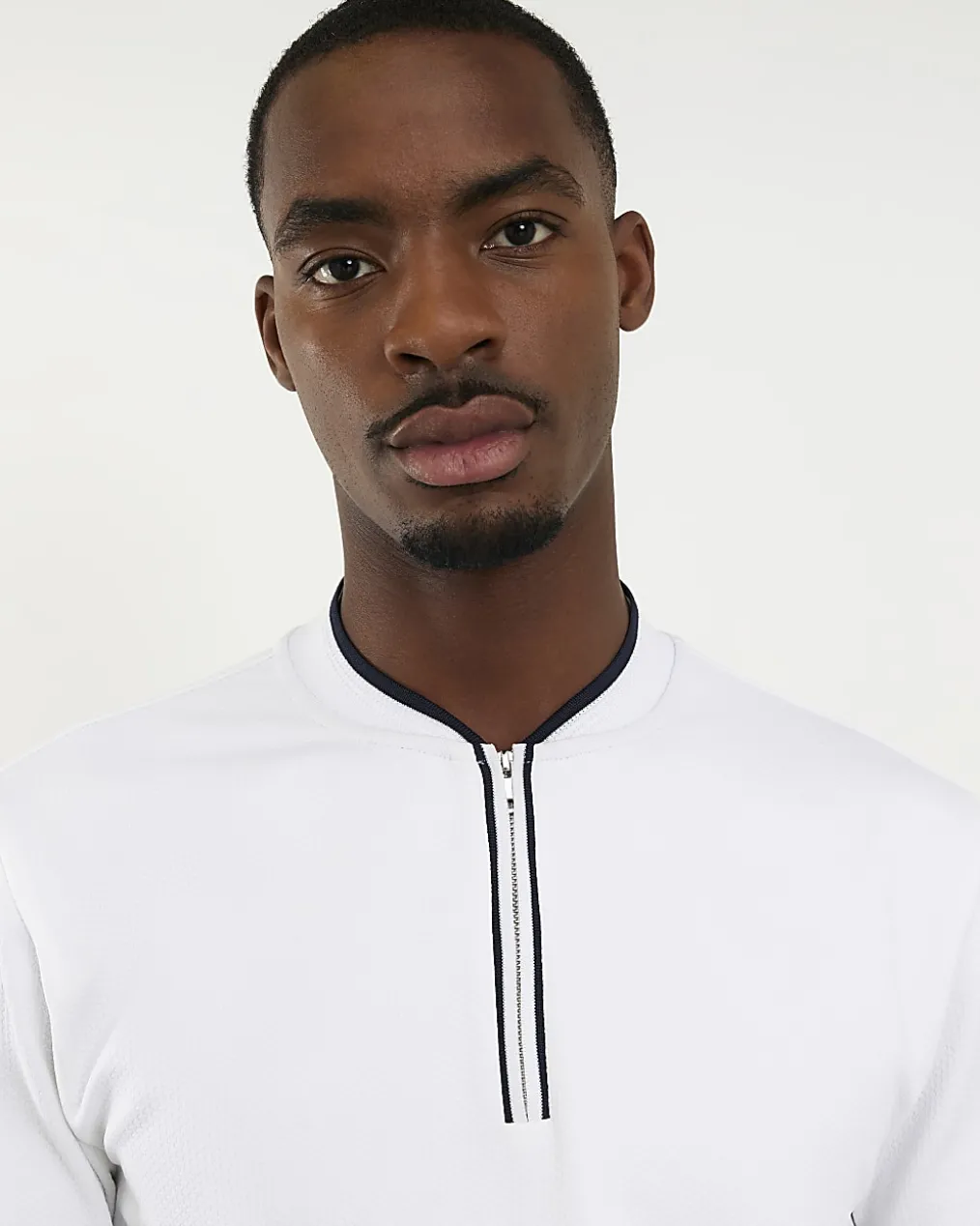 White Slim Fit Tipped Baseball Polo Shirt