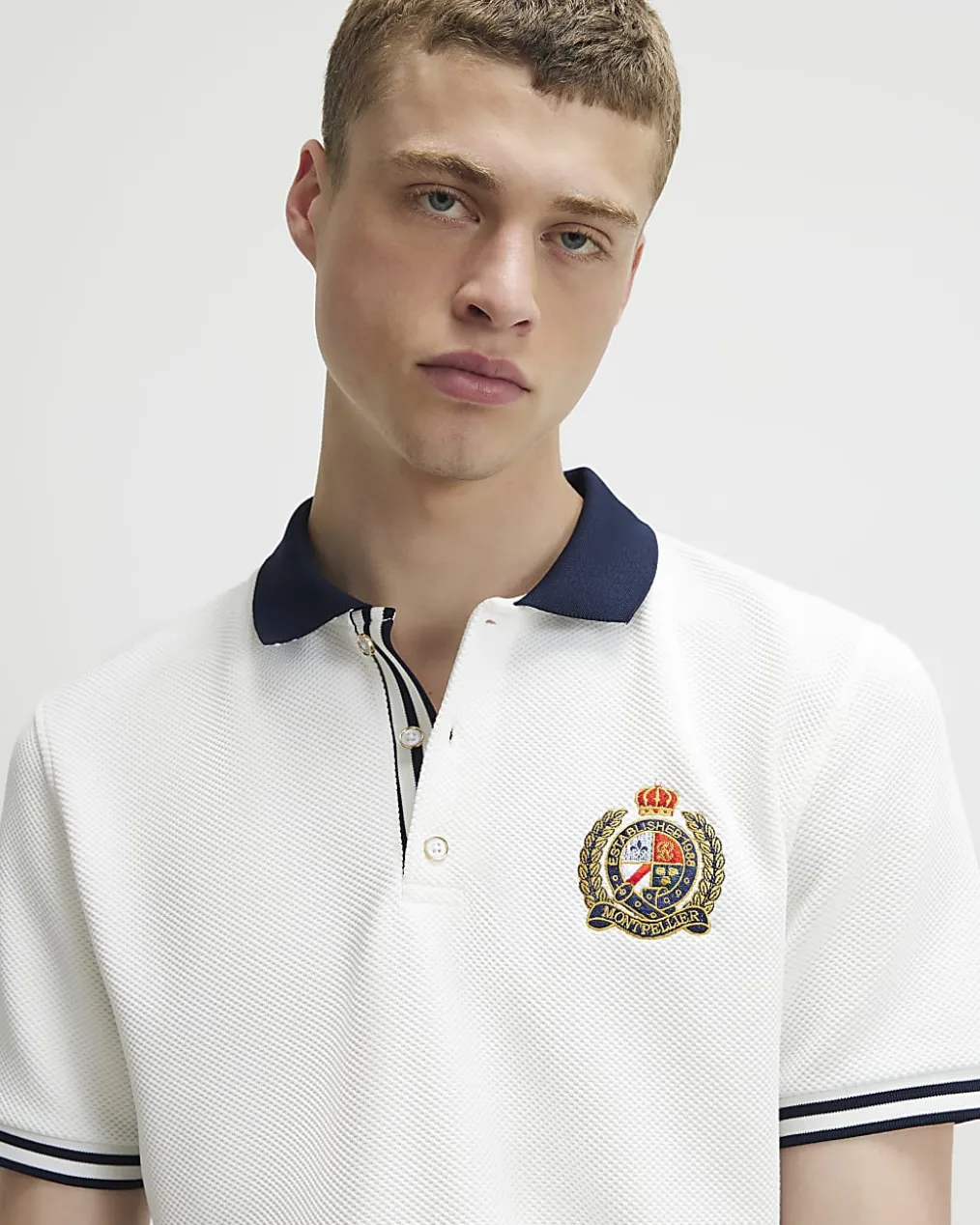 White Slim Fit Tipped Crest Polo Shirt