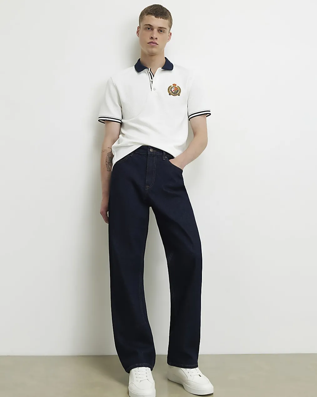 White Slim Fit Tipped Crest Polo Shirt