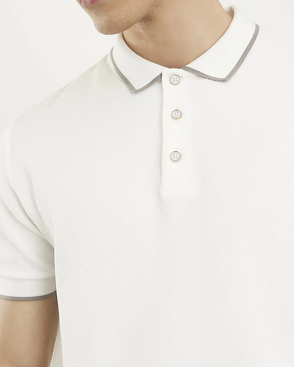 White Slim Fit Tipped Textured Polo Shirt