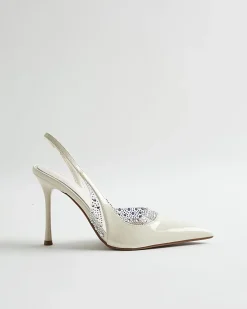 White Sparkle Slingback Perspex Court Heels