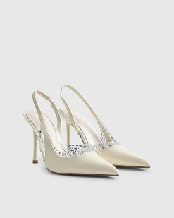 White Sparkle Slingback Perspex Court Heels
