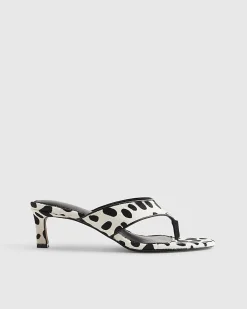 White Spot Print Toe Thong Mule Sandals