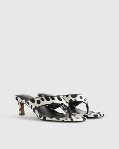 White Spot Print Toe Thong Mule Sandals