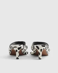 White Spot Print Toe Thong Mule Sandals