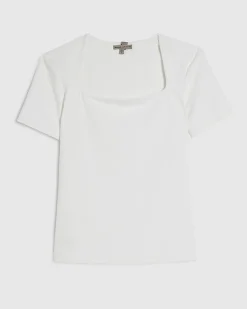 White Square Neck Fitted T-shirt