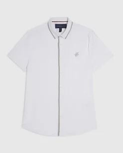 White Stretch Muscle Fit Tipped Shirt
