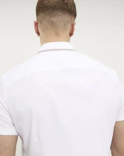 White Stretch Muscle Fit Tipped Shirt