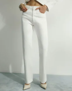 White Stretch Straight Leg Jeans