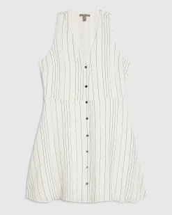 White Stripe V Neck Mini Dress