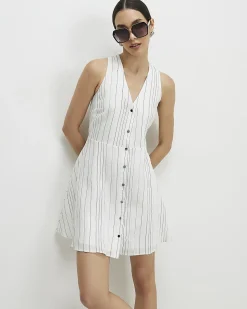 White Stripe V Neck Mini Dress