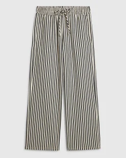 White Striped Drawstring Wide Leg Jeans