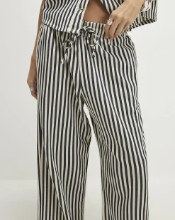White Striped Drawstring Wide Leg Jeans