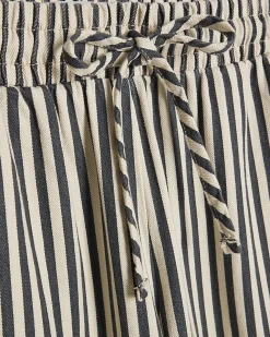 White Striped Drawstring Wide Leg Jeans