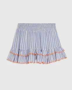 White Striped Frill Embellished Shorts