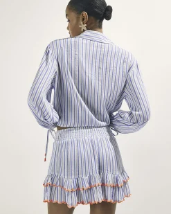 White Striped Frill Embellished Shorts