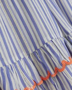White Striped Frill Embellished Shorts