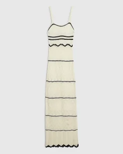 White Striped Knit Midi Dress