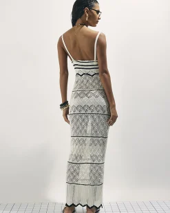 White Striped Knit Midi Dress