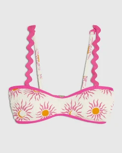White Sun Print Cami Bikini Top