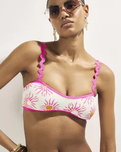 White Sun Print Cami Bikini Top