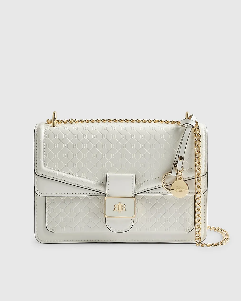 White Tab Front Chain Strap Shoulder Bag