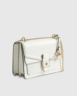 White Tab Front Chain Strap Shoulder Bag