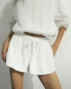 White Tencel Tie Waist Shorts
