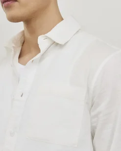 White Textured Cross Hatch Long Sleeve Shirt
