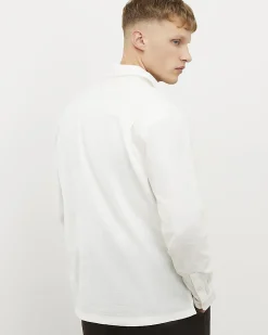 White Textured Cross Hatch Long Sleeve Shirt
