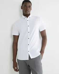 White Textured Muscle Fit Short Sleeve Shirt