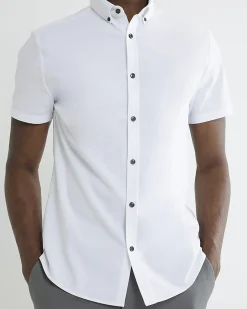 White Textured Muscle Fit Short Sleeve Shirt